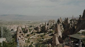 Ancient stone city in Turkey, houses carved from stone, and inside them.