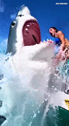 Massive Shark Explodes Next to Boat 😨🦈 | Ocean Terror Description: What starts as a peaceful sunny day in crystal-clear tropical water turns into a heart-stopping nightmare. As she steps down the swim ladder, a massive Great White Shark suddenly bursts from the ocean beside the boat — jaws open, water exploding everywhere. Violent splashes, rocking boat, cinematic slow motion, and intense 4K realism make this 10-second thriller unforgettable. Hashtags: #SharkAttack #GreatWhiteShark #OceanThril