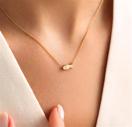 Dainty Gold Fish Necklace: Sterling Silver Minimalist Jewelry - Etsy