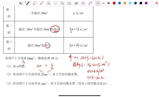2024~2025七上10月月考真题讲解【二十九中】T24分段收水费问题类小学分段纳税