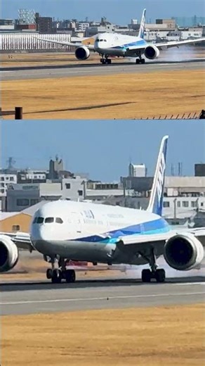 32L滑走路に着陸、逆噴射、スポイラーアップ！ANA Boeing 787-9 大阪国際（伊丹）空港 #shorts