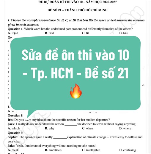 Sửa đề ôn thi vào 10 - Tp. HCM - Đề số 21 🔥 #english #students #grade9 #learningenglish #thituyensinhlop10