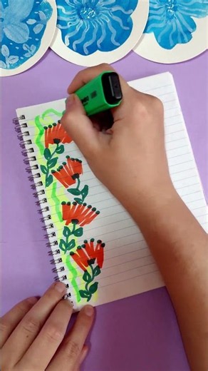 Drawing a Page Design with Red Flowers Using Markers - Easy Sketchbook Ideas #art #pagedesign