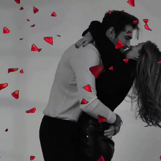 Romantic Embrace with Rose Petals: A Gentle Love Story