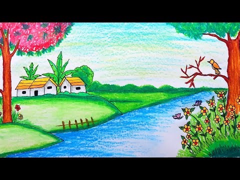 Beautiful Spring Season Scenery Drawing | Easy Landscape Drawing Step by Step