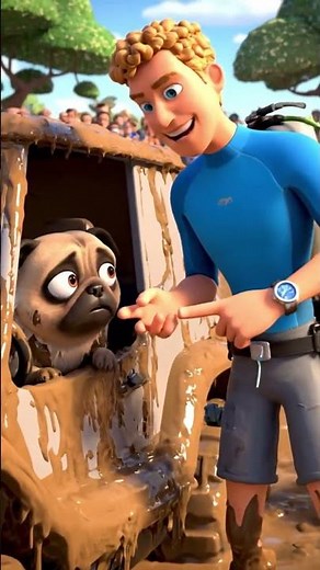 Poor Pug's: Wave’s Muddy Puddle Crash & Diver Marcus’s Rescue 🚤✨ | #dog #short #cuteDog #puppy