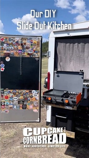 Our DIY Slide Out Kitchen in our 6x10 Cargo Trailer Conversion #cargotrailerconversion