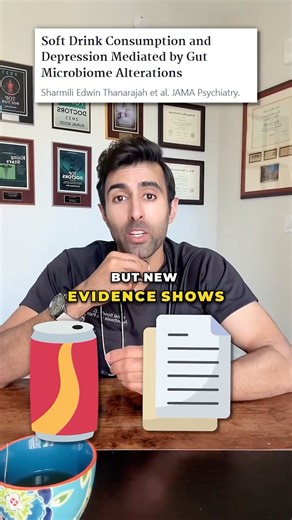 A German cohort study found that people who drank more soft drinks had higher odds of depression and more severe symptoms, which included diet drinks. Researchers also noted that people with higher soft drink intake had increased levels of the gut bacterium Eggerthella, which explained only a small part of this link. However, the study is cross sectional and cannot determine causation, and all dietary data were self reported, which introduces recall bias. PMID: 40991280 Follow @doctorsoood to im
