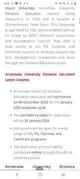 Distance Education 2025 Admission Open – Annamalai University | Full Details | Last Date 31.01.2026