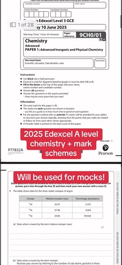 2025 Edexcel A Level Chemistry Papers and Mark Schemes