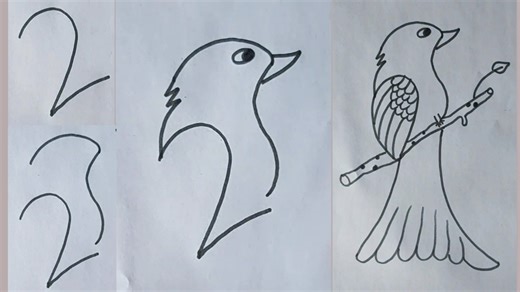 56K views · 1.2K reactions | How to draw a bird with number 2 | Easy bird drawing for kids #birddraw #birddrawing #art | Priyanka creative guru | Facebook