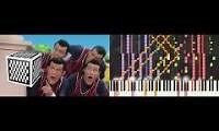Mix of 2 videos from youtube : We Are Number One, But it's a Noteblock Piano