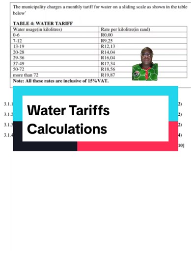 Tariffs. Water Tariffs. VAT Inclusive. VAT Exclusive. Grade 12 Mathematical Literacy Tutorials. Maths Lit Tutor #grade12 #matric #grade12exam #mnronline #mathslit