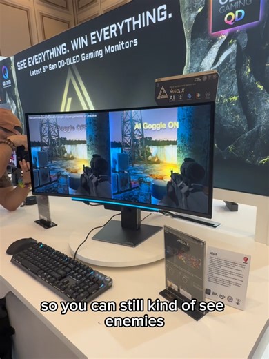 This is MSI’s MEG X 34″ OLED True AI Gaming Monitor at CES 2026 🤯 AI features like AI Tracker, AI Goggles, and AI Gauge are changing how gamers see the game. Would you game on this? 👇🎮 #ces #ces2026 #MSI #OLEDMonitor #AIGaming #UltraWide #GamingTok #Newegg #FYP