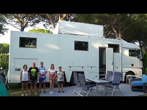 Largest motorhomes in Europe: Completely self-designed. MAN 16 tonnes, slideout terrace, 2 bedrooms.