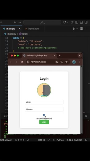 User Login Webpage Tutorial - Part 2/2⚡️ #short #coding #programming #python #javascript