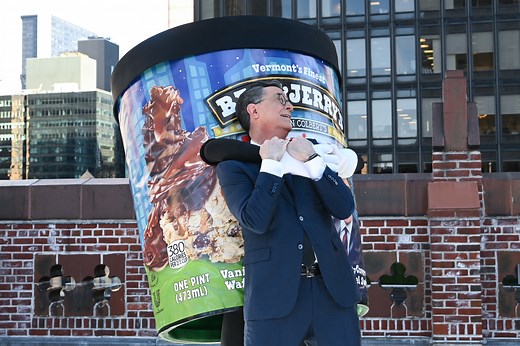 Appreciation post for ice cream connoisseurs Ben & Jerry's Ben Cohen and Jerry Greenfield on National Creative Ice Cream Flavors Day. Thanks for turning the Americone Dream into a reality! 🍨 #Colbert #BenAndJerrys | The Late Show with Stephen Colbert