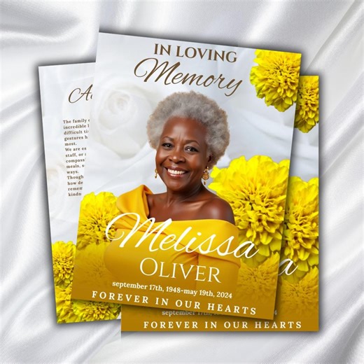 Yellow Funeral Program Template: Gold Obituary Booklet (canva, 17x11, Digital Download) - Etsy