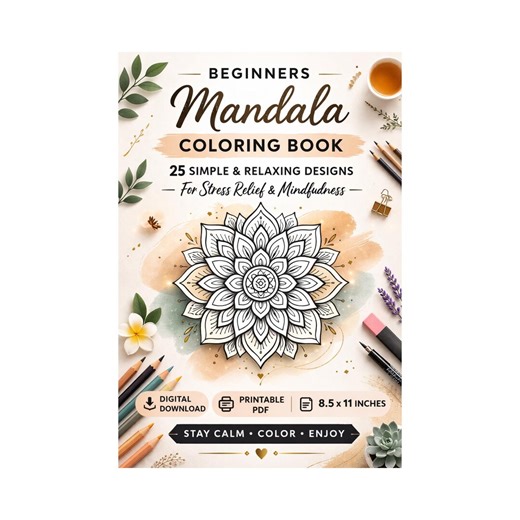 Mandala Coloring Book for Beginners - 25 Pages PDF - Calm, Relax & Mindfulness - Etsy