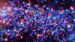 Floating particles spread out in 3D space, Each connection data transfer, grows and changes as new nodes old ones dissolve. dynamism of big data, 4k High-Quality background Animation Video