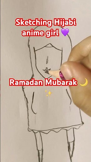 Ramadan Mubarak 🌙✨| Sketching hijabi anime girl 💜🎨 #shorts #art #hijab #ramadan #anime #girl