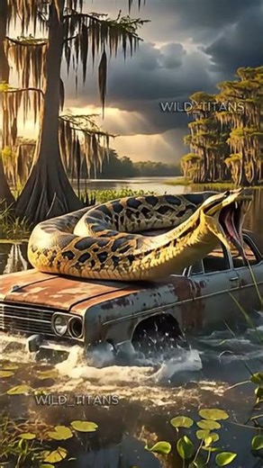 Giant Python Rules the Bayou: Swamp Car Encounter #shorts #abandonedcar #giantpython