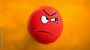 Red angry face with a frowning mouth. The face is surrounded by a yellow background. Scene is negative and angry