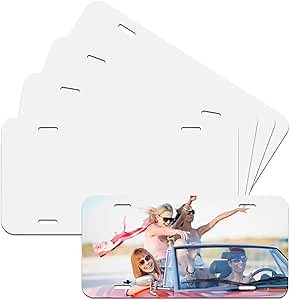 4 Pcs Sublimation License Plate Blanks, DIY Picture Sublimation Blank Aluminium Metal Automotive License Plate Plates Tag for Car Custom Design Work (White)