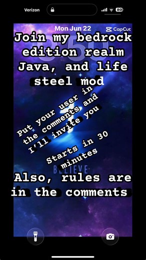 Join my small bedrock, edition realm Java, and life steel mod ￼