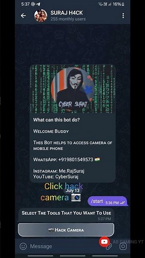 mobile camera hacking bot in telegram #telegram #bot #hack #hackinfo #camera #hackboss #digitalhacks