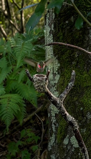 Nature's Tiny Architect 🌿 How Ruby-throated Hummingbirds Build Their Micro Homes! #animals #shorts