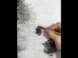 Simple Landscape Drawing by Pencil | Sky, Trees, Foggy Lake, Boats | Easy Step-by-Step for Beginner