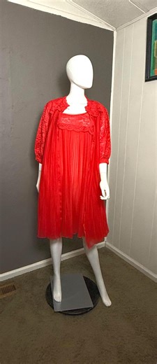 1950's Red Peignoir Set Size L/XL Chiffon Babydoll Nightie + Robe - Etsy