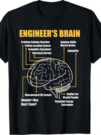Funny Engineer Humor-Shirt With Brain Diagram & Sarcasm Tech Jokes - Soft Round Neck Casual Shirt Suitable Engineers & Tech Professionals - Computer Science Graduates, Staff | SHEIN