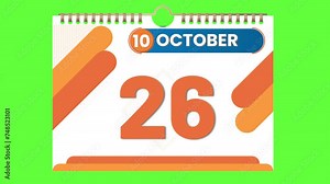 21 to 30, Months of October flipping pages time-lapse of desktop calendar on the Green screen