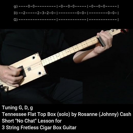Easy Rockabilly riff - Tennessee Flat Top Box Solo 3 string fretless cigar box guitar No Chat lesson