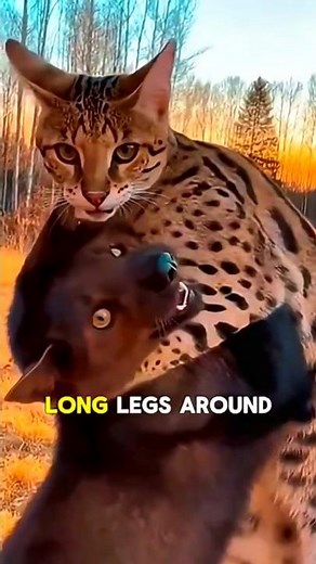 Savannah Cat Strangles Fisher to Save Puppy—Now His Shadow! 😱🐱🐶 #shorts