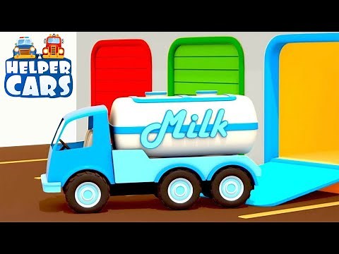 Helper Cars at the farm - Cartoons for kids | Learn farm vehicles with tractor & milk truck for kids