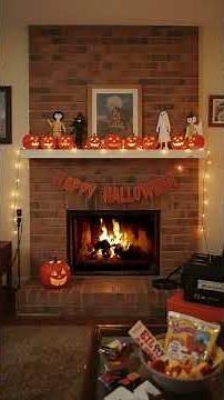 🎃 1980s Halloween Living Room Ambience | Cozy Fireplace Sounds & Retro Decor 🔥