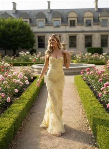 Floral Corset Gown: Butter Yellow Mermaid Evening Dress - Etsy