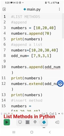 List Methods in Python| Beginner Python #coding #python #programming #shorts #pythonprogramming