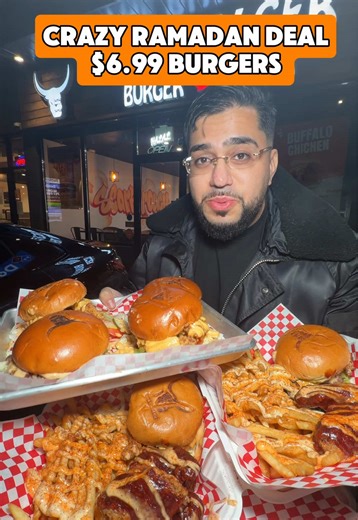 $6.99 BURGERS ALL MONTH! 🚨 The Bullger is celebrating Ramadan with $6.99 beef burgers OR chicken sandwiches AND $16.99 loaded munch box that includes a cheese burger or fried chicken sandwiches with 4 chicken wings and fries! This offer is valid until the end of Ramadan! (ALL LOCATIONS). Save the dates and enjoy! 📍The Bullger #burgers #friedchicken #scarborough #torontofood #ramadan