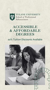 1.2K views | Start or finish your degree with programs that support your goals and your budget. Tulane SoPA offers 20% tuition discounts for eligible undergraduate students. | Tulane University School of Professional Advancement | Facebook
