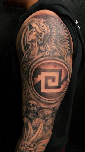 Finishing up some details on this Aztec sleeve!