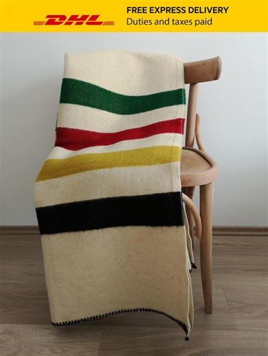 Hudson Bay Style 100% Wool Blanket – Multi Stripe Heritage Camp Throw - Etsy