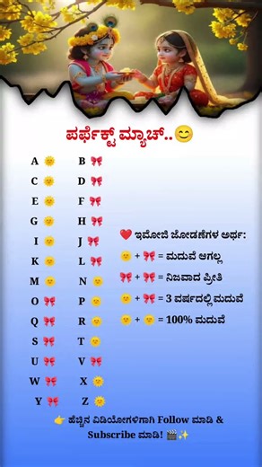 Radha Krishna Love Match Chart | A to Z Emoji Pairing Fun | Viral Kannada Reels | Million Views Idea