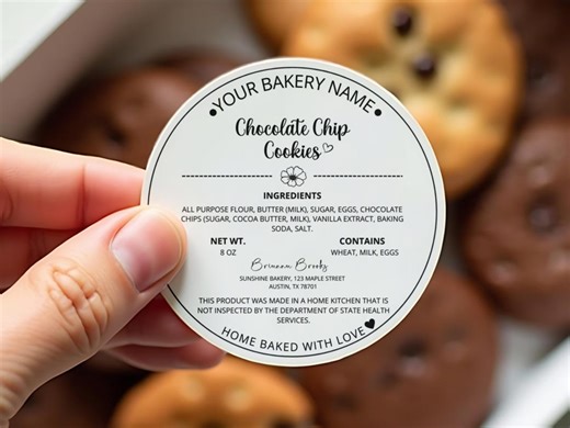 Cottage Food Label Template | Bakery Ingredient Sticker (digital Download) - Etsy