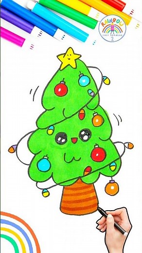 Learn to Draw Christmas Tree Tutorial | Christmas Tree Drawing 🌈🎄 #christmas #shorts