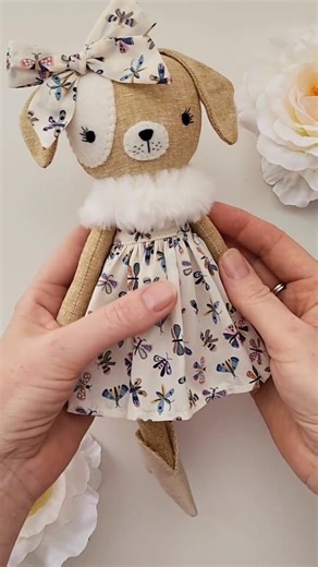 Make a very cute puppy dog doll with my fun and easy sewing pattern and tutorial! #handmadedoll #handmadefabricdoll #handmadeclothdoll #handmadepuppydoll #handmadedogdoll #dogdoll #puppydoll #puppydollpattern #dogsewingpattern #dollpattern #dollsewingpattern #dollpatternandtutorial #dollmakingprocess #sewingdolls #dollmaker #dollartist #dolldesigner #deerdarlingdolls | Deerdarlingdolls