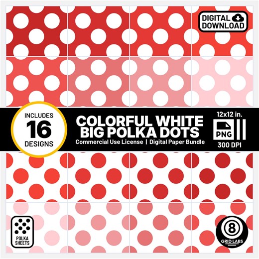 Bright Red Polka Dot Digital Paper Patterns DIY Printable Seamless White PNG Backgrounds MXZ8 - Etsy